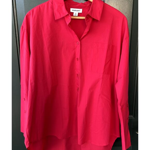 NWOT QVC Studio Park x Amy Stran Modern Button Front Shirt Sz M in Rouge, Cotton - Picture 2 of 8